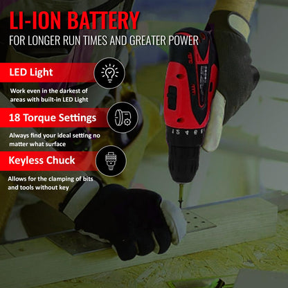 Spartan Cordless Drill 12V, LED & Keyless Chuck