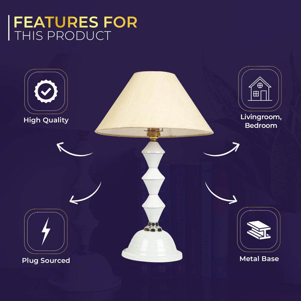 
                  
                    Lexton White Metal Pillar Table Lamp | Bed Side Lamp for Bedroom | Living Room | Home Decoration | Gifting Purpose | Bulb Not Included (Beige Shade Pack of 1)
                  
                
