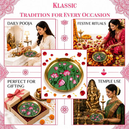 Klassic 8-Inch Handcrafted Brass Lotus Aarti Thali | Decorative Puja Plate