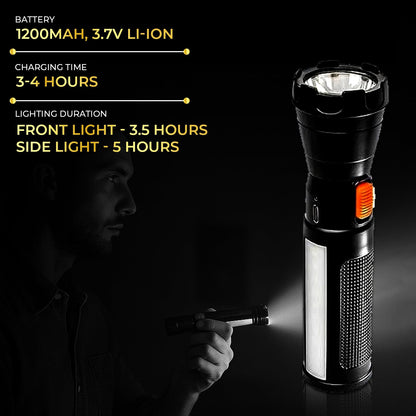 Lexton Comet 1W Torch 1200mAh, Type-C Fast Charge, Dual Mode, 5H Backup, Black