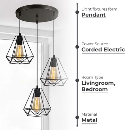 Lexton 60W Diamond Cage Hanging Pendant Lamp – Black, Indoor