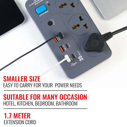 Spartan Extension Board 10A | 3 Sockets, 3 USB, 3 PD Charging