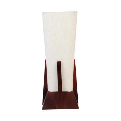 Lexton Wooden Pyramid Table Lamp (14-inch). Designed with a stylish pyramid-shaped wooden base, this lamp blends modern aesthetics with timeless charm, making it a perfect décor piece for bedrooms, living rooms, and office spaces.
