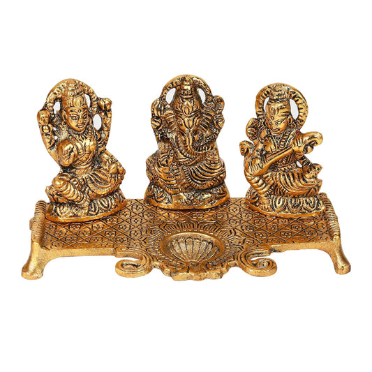 Klassic Golden Laxmi Ganesh Saraswati Idol Diya