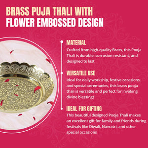 
                  
                    Klassic Brass Puja Thali/Bhog Thali with Flower Embossed Design for Mandir Home & Temple Decoration & Gifting (Gold, 4.25 Inch Diameter), 1 Pcs
                  
                