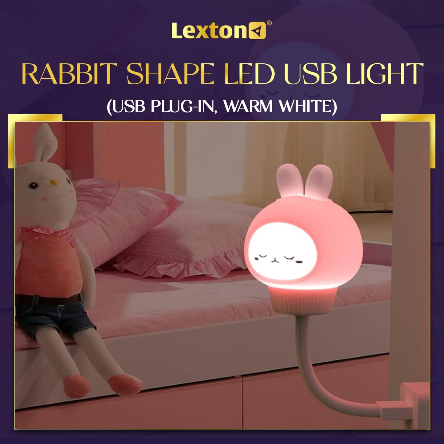Lexton Cute Rabbit LED Night Light | USB Plug-in Kids Lamp