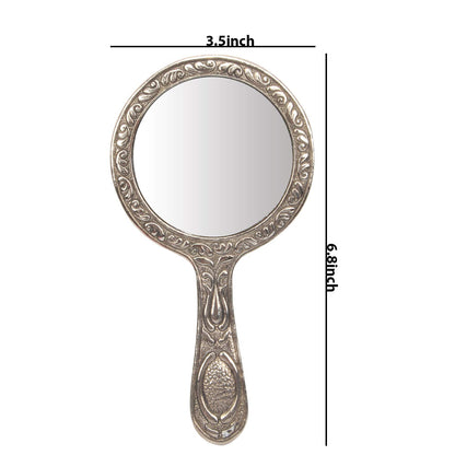 iCraft ICCM02 Hand Carved Metal Round Hand Mirrors for Home Decorations (Metal, Pack of 1)