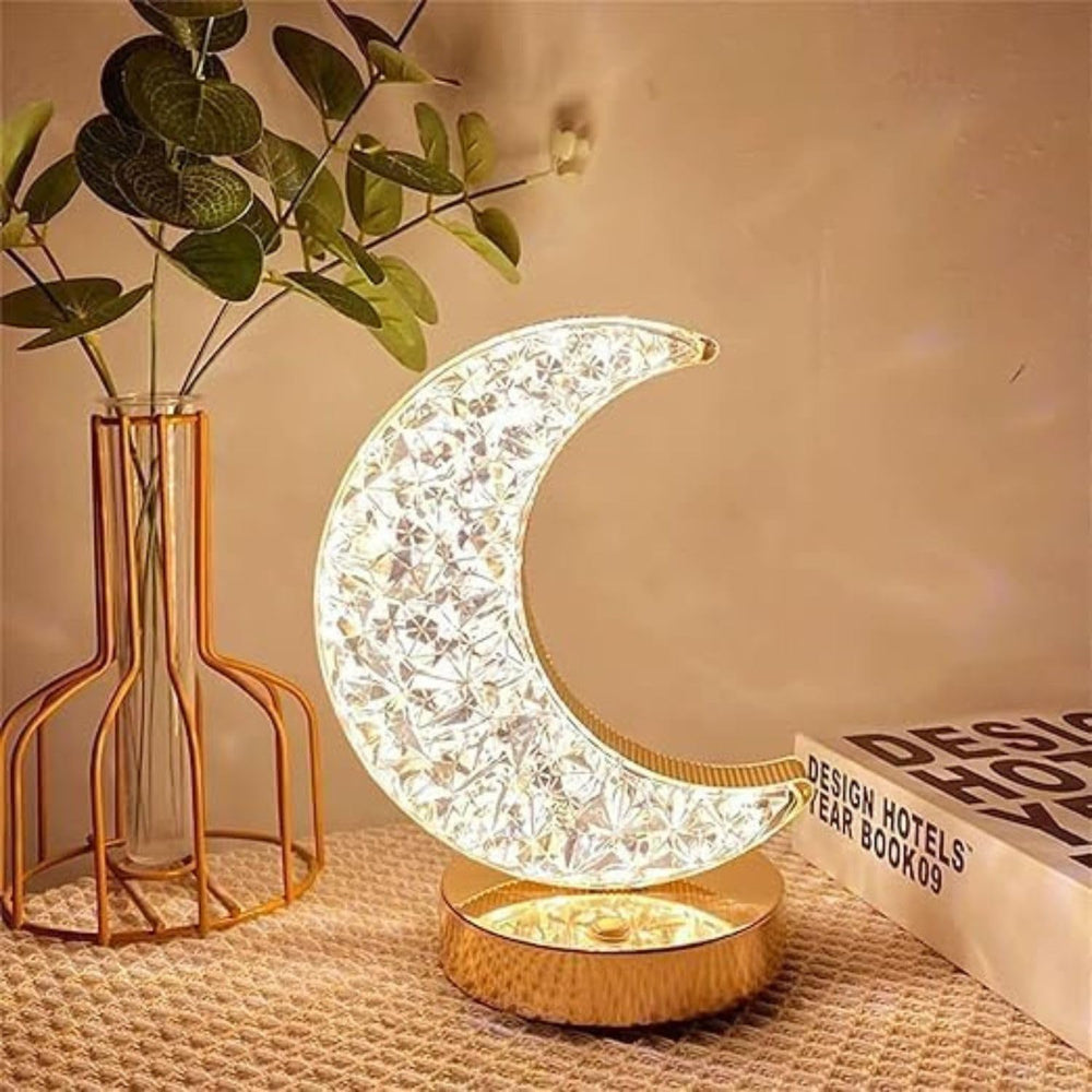 
                  
                    Lexton Cordless Decorative Nightstand Half Moon Crystal Diamond LED Lamp | Rechargeable, 3-Way Dimmable, Touch Control, USB Powered | Suitable for Bedroom, Living Room, Restaurant (Pack of 1, RGB)
                  
                