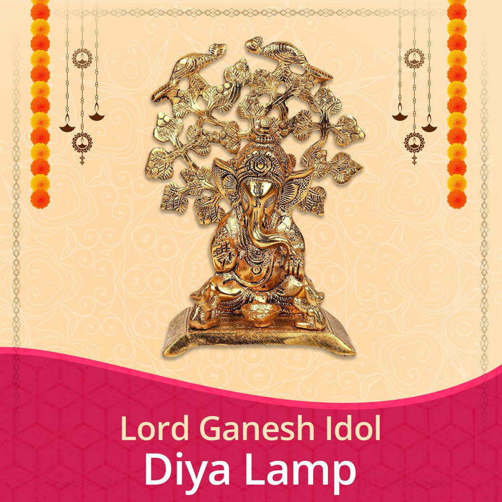 
                  
                    Klassic Lord Ganesh Idol with Good Design Diya Lamp | Diwali Diya, Durga Puja, Subh Labh Gift Temple Articles Decoration Antique Gifts (Pack of 1, Golden)
                  
                