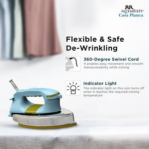 
                  
                    RR Signature Casa Planca 1100-watt Heavy Weight Dry Iron | Variable Temperature Control | Indicator Light | Double Coating Soleplate | Shockproof handle| 360o Swivel Cord | Weil Burger Teflon Coating
                  
                