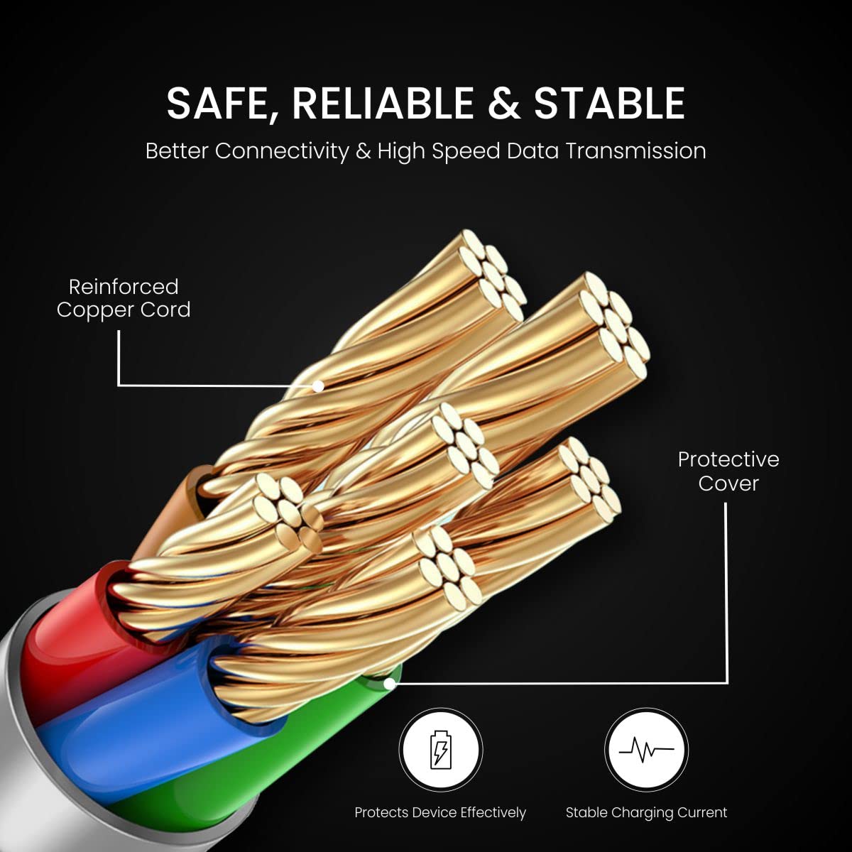 Portronics Lightning Cable 2 A 1 m Konnect B+  (Compatible with Smartphones, Laptop, Headphones, Camera, Black, One Cable)