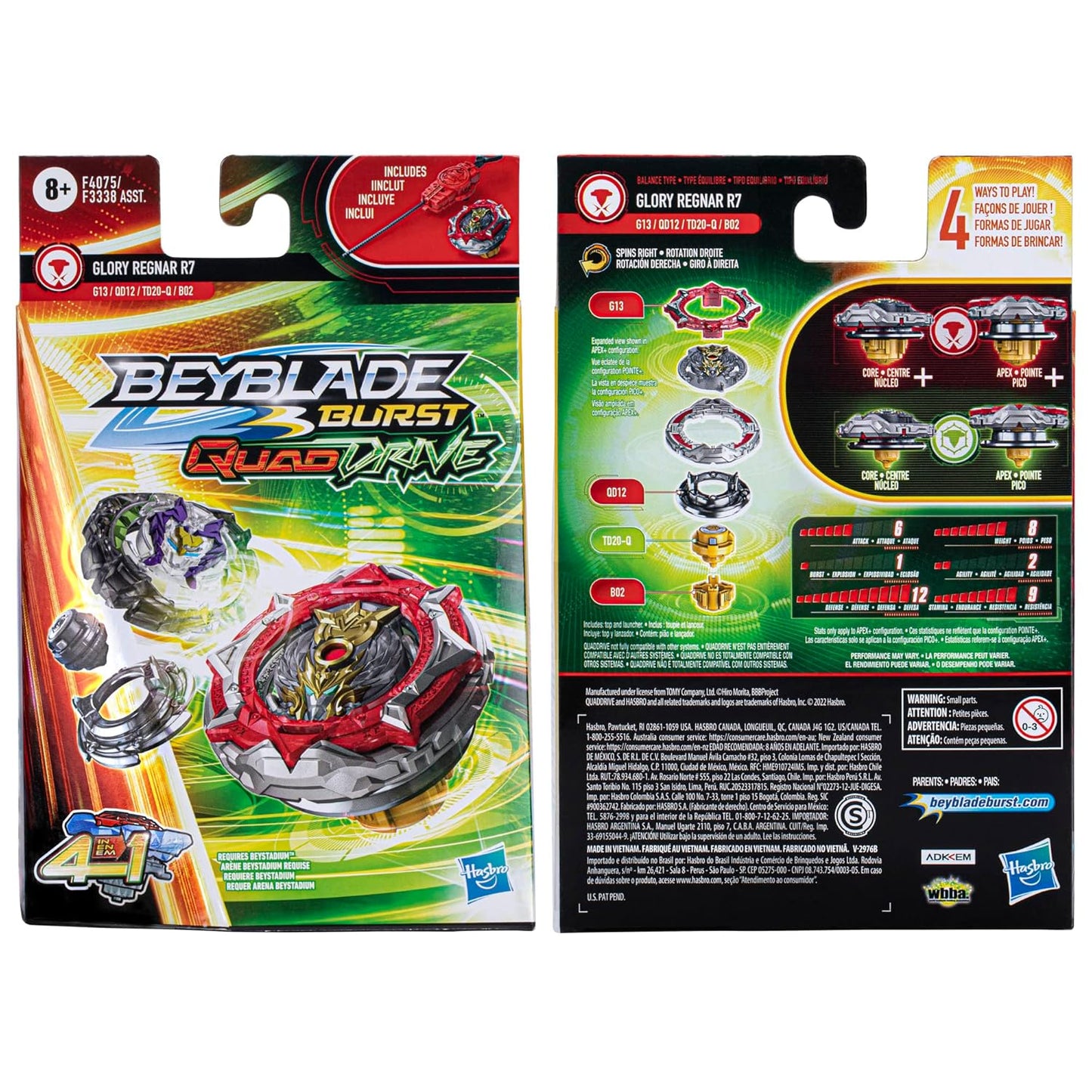 Beyblade Burst QuadDrive Glory Regnar R7 Starter Pack with Launcher, Kids 8+ Toy