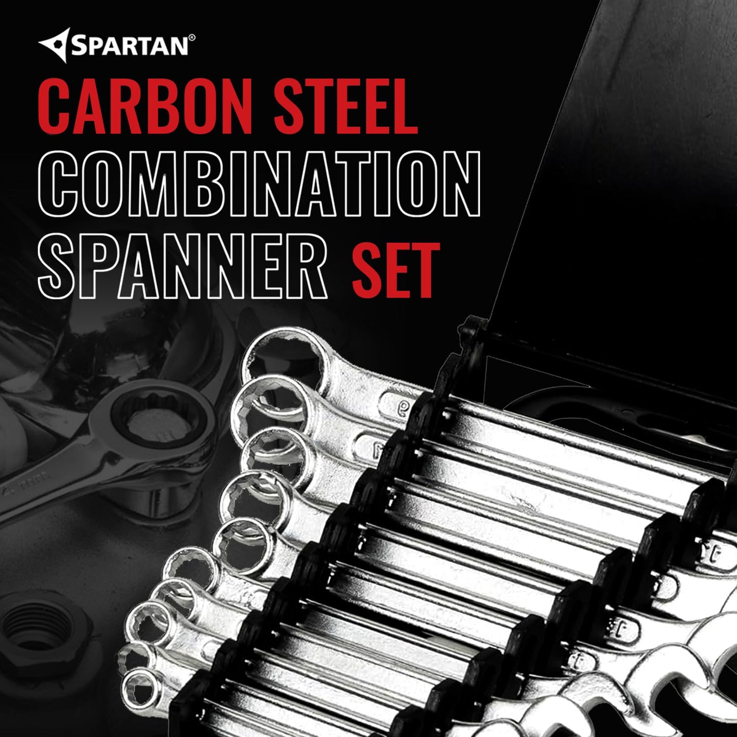 SPARTAN Carbon Steel Combination Spanner Set/Wrench Set/Tool Kit Multipurpose Home Use and Professional Spanners, Corrosion Resistant Chrome Plating Open Jaw and Ring Spanners (Silver, Set of 10)