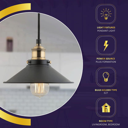 Lexton Black Barn Cone Pendant Light – Metal Hanging Lamp