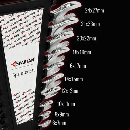 SPARTAN Carbon Steel Open Jaw Spanner Set/Wrench Set/Tool Kit Multipurpose Home Use and Professional Spanners, Corrosion Resistant Chrome Plating DOE Jaw Spanners (10 Piece)