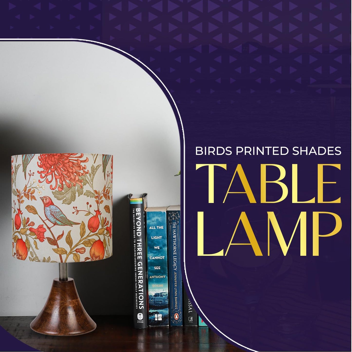 Lexton Birds Print Wooden Table Lamp – Bedroom & Living Room Decor