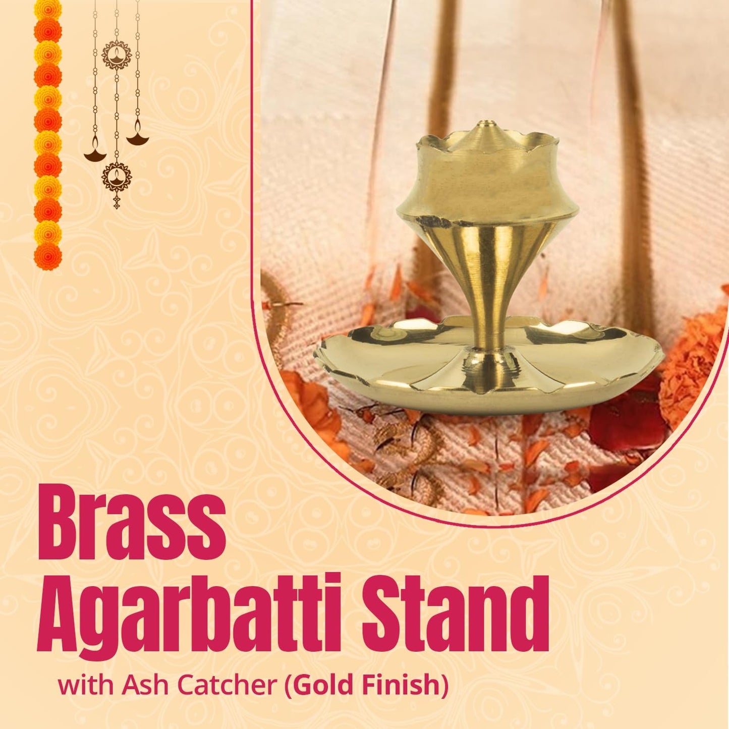 Klassic Brass Agarbatti Stand with Ash Catcher (Gold), Medium
