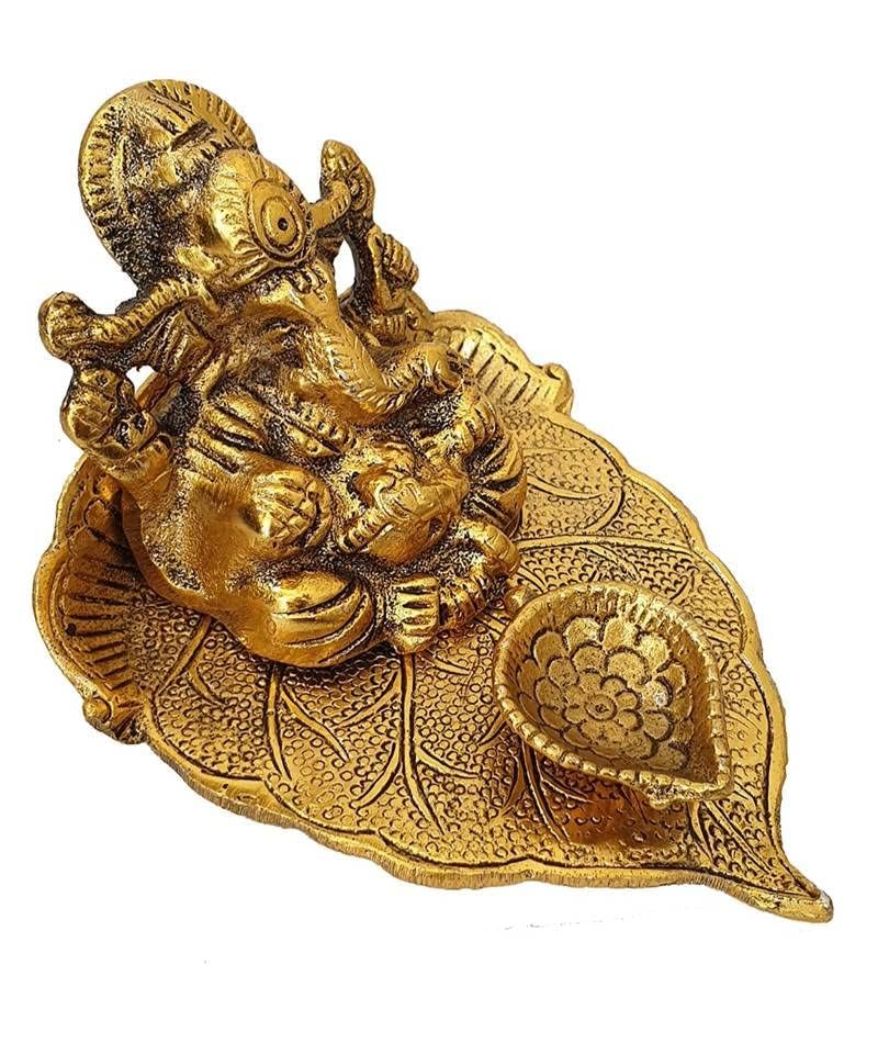 Klassic Antique Golden Metal Ganesh Diya
