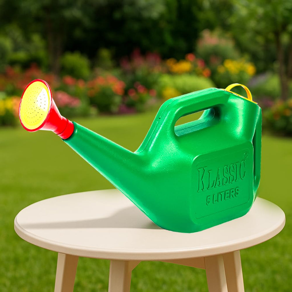 Klassic Watering Can (5L) | Plastic Green Water Can with Sprayer for Plants/Garden | Indoor Outdoor Watering Shower Can | Sprinkler for Plants | Watering Hand Bottles for Garden | Water Spray Can