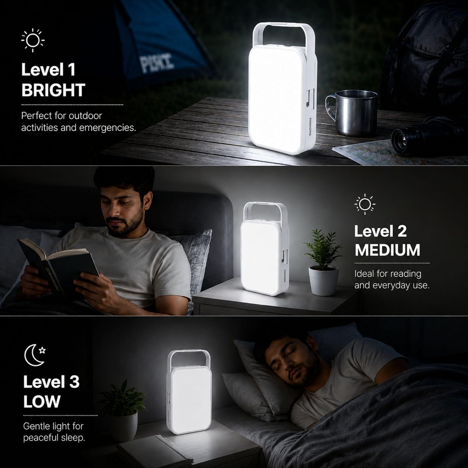 Compact rechargeable LED light for indoor and outdoor use
Emergency backup light for home during power outages