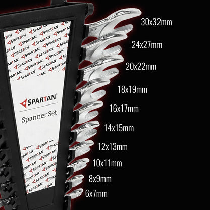 SPARTAN Carbon Steel Open Jaw Spanner Set/Wrench Set/Tool Kit Multipurpose Home Use and Professional Spanners Corrosion Resistant Chrome Plating DOE Jaw Spanners (Silver Set of 10)
