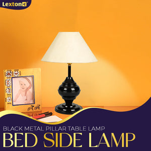 
                  
                    Lexton Black Metal Base Table Lamp | Bed Side Lamp for Bedroom | Living Room | Home Decoration | Drawing Room | Study Room | Bedside | Gifting Purpose| Bulb Not Included (Beige Shade, Pack of 1)
                  
                