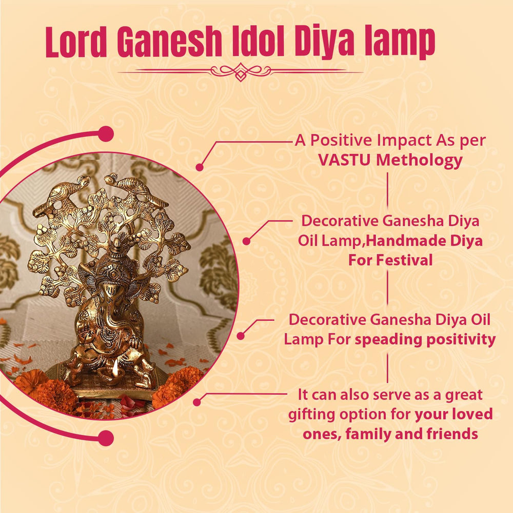 
                  
                    Klassic Lord Ganesh Idol with Good Design Diya Lamp | Diwali Diya, Durga Puja, Subh Labh Gift Temple Articles Decoration Antique Gifts (Pack of 1, Golden)
                  
                