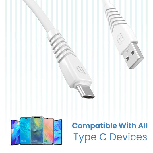 Portronics Konnect Core II 3A Fast Charging 1M Type-C Cable for All Type C Smartphones (White)