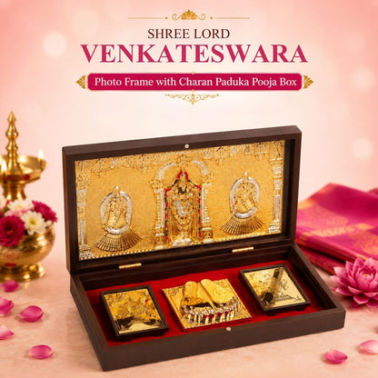 Klassic Lord Venkateswara Plastic Pooja Box with Charan Paduka & Gold Plated Frame