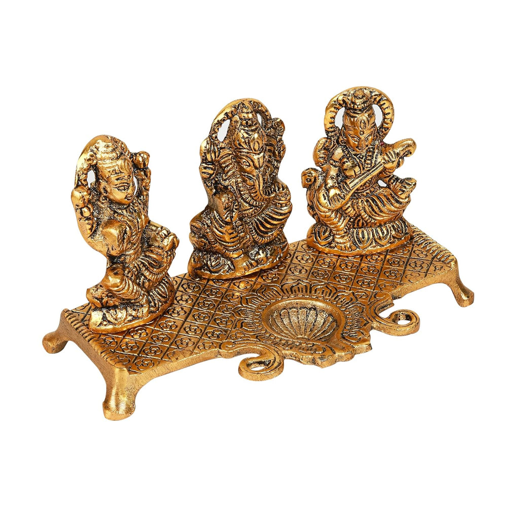 
                  
                    Klassic Laxmi Ganesh Saraswati Idol with Good Design Diya Lamp | Diwali Diya, Durga Puja Gift Temple Articles Decoration Antique Gifts (Pack of 1, Golden)
                  
                