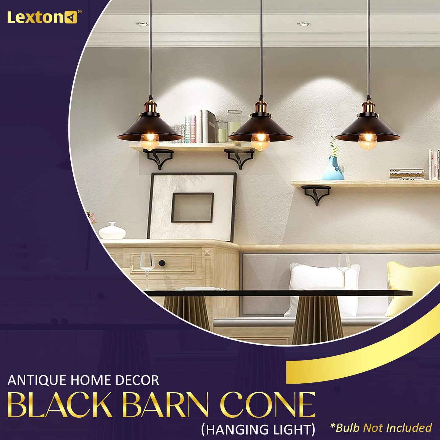 Lexton Black Barn Cone Pendant Light – Metal Hanging Lamp