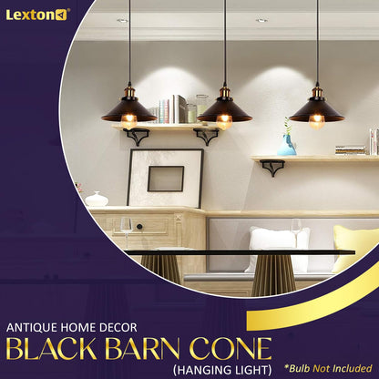 Lexton Black Barn Cone Pendant Light – Metal Hanging Lamp