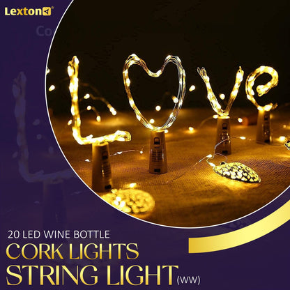 Lexton 20 LED Wine Bottle Cork Lights (Warm White, Pack of 2)