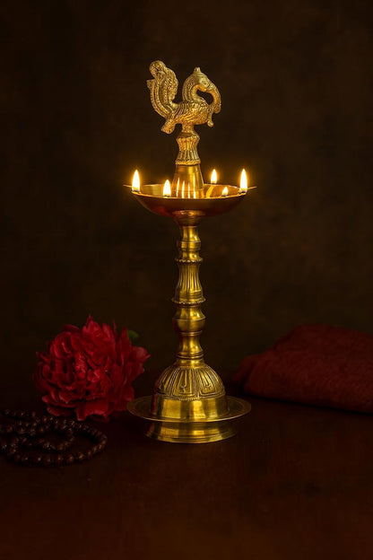 Klassic Brass Kerala Peacock Diya 11 Inch