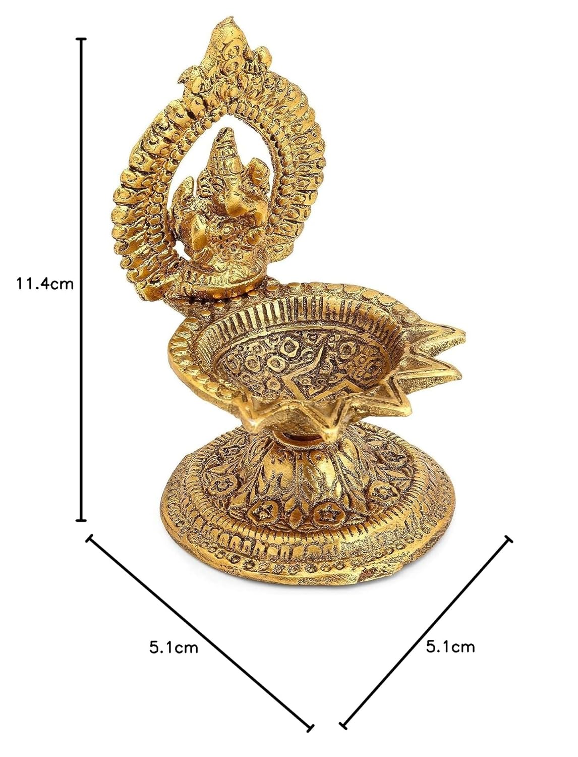 Klassic Antique Ganeshaji Metal Diya | Gold Plated 5 Batti Oil Lamp