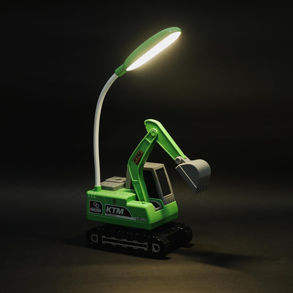 Lexton 12-Inch Excavator LED Desk Lamp | Rechargeable Kids Study Lamp with Phone Holder & Storage