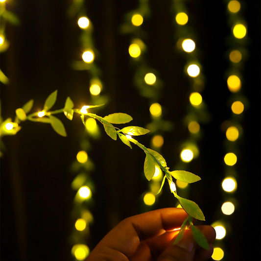 Lexton LED Leaf Curtain String Lights, 10x3 Ft, 180 LEDs, Warm White Glow