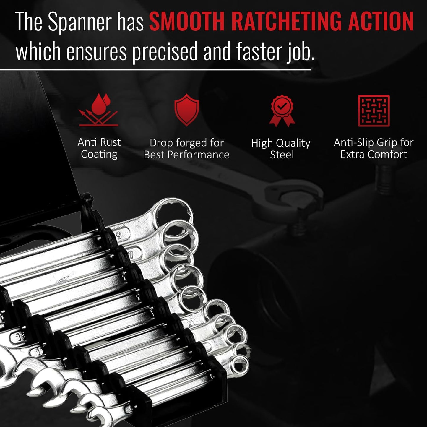 SPARTAN Carbon Steel Combination Spanner Set/Wrench Set/Tool Kit Multipurpose Home Use and Professional Spanners, Corrosion Resistant Chrome Plating Open Jaw and Ring Spanners (Silver, Set of 10)