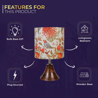 Lexton Birds Print Wooden Table Lamp – Bedroom & Living Room Decor