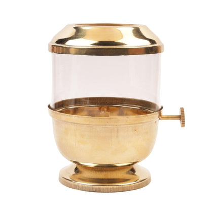 Klassic Pure Brass Akhand Diya 6 Inch with Glass Cover & Adjustable Bati