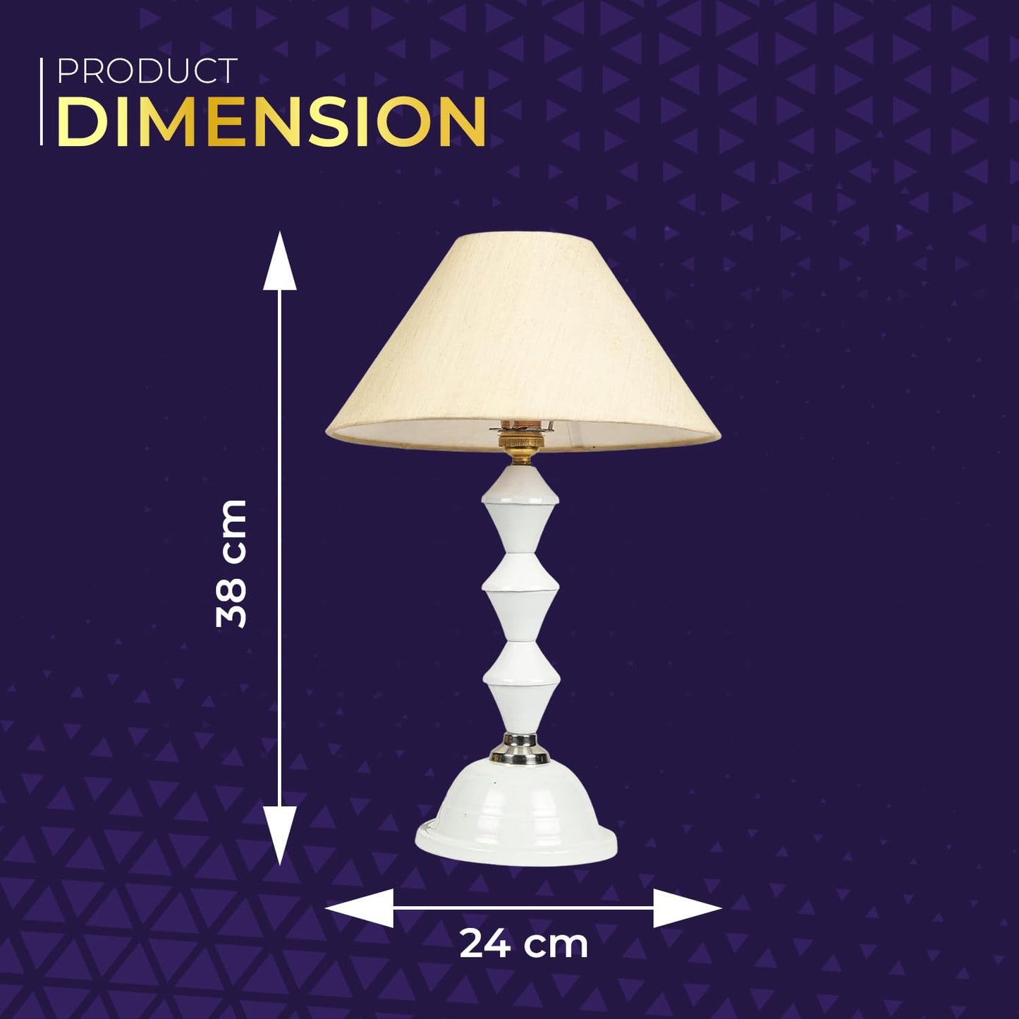 Lexton White Metal Pillar Table Lamp with beige shade, perfect for bedside and living room décor.