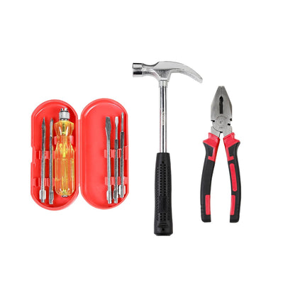 Spartan Universal Hand Tool Kit set of 3 Tools For Household, Maintenance & DIY Work, Contains 6 Pcs Screwdriver Set, Combination Plier, Claw Hammer (Set of 7 pcs)
