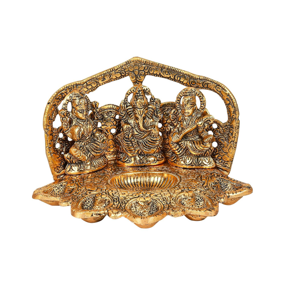 
                  
                    Klassic Laxmi Ganesh Saraswati Idol 5 Face Diya Oil Lamp Deepak Metal Showpiece Statue Traditional Diya for Diwali Puja , Home Decoration ( Pack of 1 , Gold )
                  
                