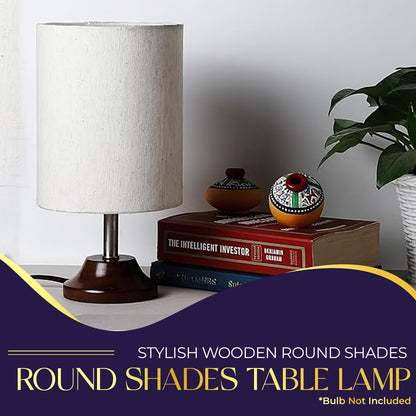 Lexton Wooden Round Table Lamp  Stylish wooden shade, ideal for bedroom, desk, or living room