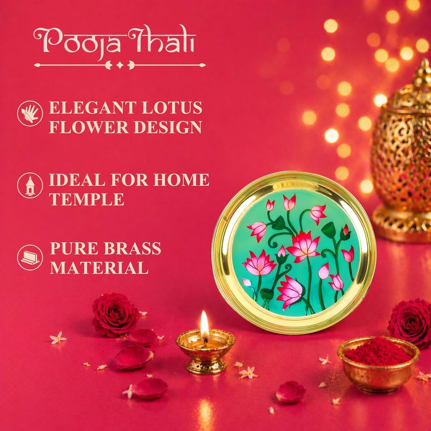 Klassic 8-Inch Handcrafted Brass Lotus Aarti Thali | Decorative Puja Plate