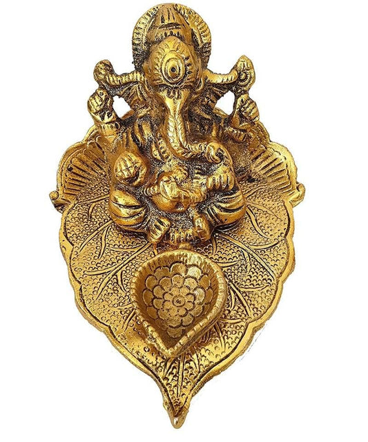 Klassic Antique Golden Metal Ganesh Diya