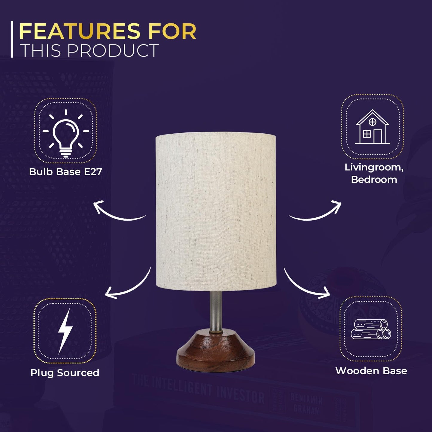 Lexton Wooden Round Table Lamp  Stylish wooden shade, ideal for bedroom, desk, or living room