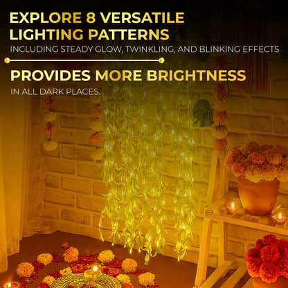 Lexton LED Leaf Curtain String Lights, 10x3 Ft, 180 LEDs, Warm White Glow