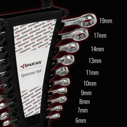 SPARTAN Carbon Steel Combination Spanner Set/Wrench Set/Tool Kit Multipurpose Home Use and Professional Spanners, Corrosion Resistant Chrome Plating Open Jaw and Ring Spanners (Silver, Set of 10)