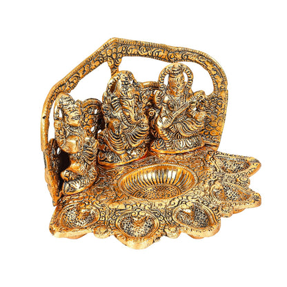 Klassic Laxmi Ganesh Saraswati 5 Face Diya ( Goden Finsh)